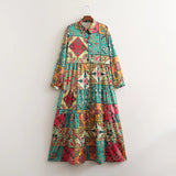 1920S Dress Spring/Summer Women's Clothing Retro Casual Polo Collar Long Sleeve Print