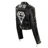 Women's Leather Jacket Biker Motorcycle Coat Spring Printed Rivet Coat Short Leather Coat for Women