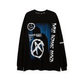 Mens Fall Outfits Graffiti Letter Printed Loose Long Sleeves T-shirt Men and Women Couple round Neck Sweater