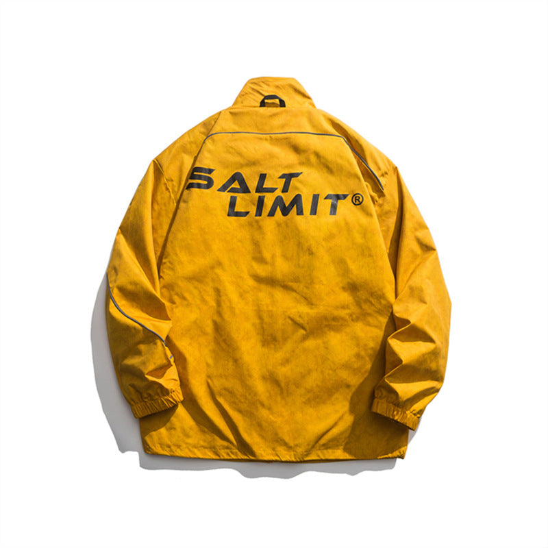 Yellow Varsity Jacket Autumn Stand Collar Jacket Loose Casual Long Sleeves Coat All-Matching Top for Men