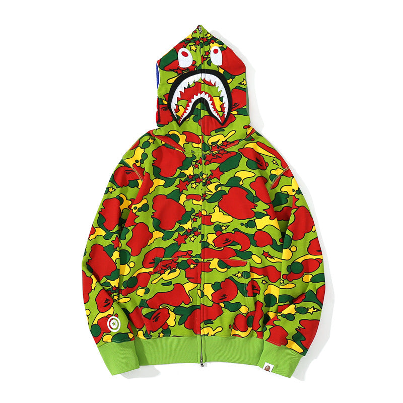 Bape Military Hoodie Autumn And Winter Men'S And Women'S Hooded Zipper Sweatshirt Coat