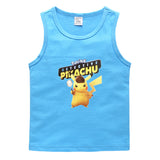Children Pokemon Pikachu T Shirt Cotton Leisure Solid Color Sports Vest