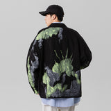 Denim Varsity Jacket Fall Winter Cowboy Coat Men's Handsome Loose Graffiti Casual Jacket