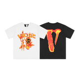 Skull Vlone Shirt Flame Covert One the Hades Factor Large V Print round Neck Loose Short Sleeves