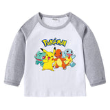 Children Pokemon Pikachu Hoodie Spring and Autumn round Neck Cartoon Long Sleeve T-shirt Cotton