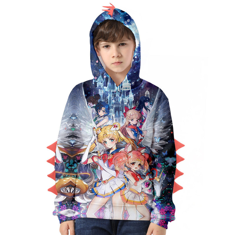 Sailor Moon 3D Children Casual Cartoon Dinosaur Sweatshirt Suit 2 Piece Suit