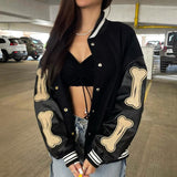 Baggy Jacket Baseball Uniform Leather Sleeve Stitching Bone Embroidery Autumn and Winter