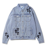 Men Denim Coat Jean Jackets Cross Patch Washed Denim Jacket Men Loose Lapels Jacket Denim Coat
