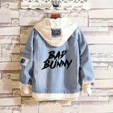 Comic Denim Jacket Bad Bunny Cartoon Printed Denim Spring and Autumn Men's Loose Jacket