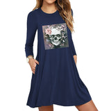 Skull Dress Skull Print Long Sleeve Slim Dress for Women