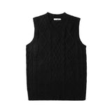 Men Sweater Vest Solid Color Sweater Vest Men's Loose V-neck Sleeveless Sweater BF Idle Style Waistcoat Vest