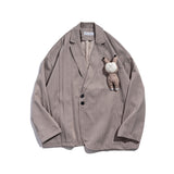 Men's Casual Suit Man Blzer Doll Pendant Vertical Stripes Blazer Men Loose Lapels Casual Small Suit