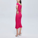Women Spring Dress Knitted Fitted Waist Slimming Knitted Sweater Long Louver Dress
