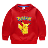 Children Pokemon Pikachu Hoodie Autumn Winter Solid Color with Fur Thick Warm Winter Clothing Top