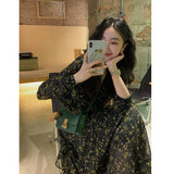 Aesthetic Dress Spring Women'S Vintage Tea Break Fairy Dress Long Sleeve Floral Dress