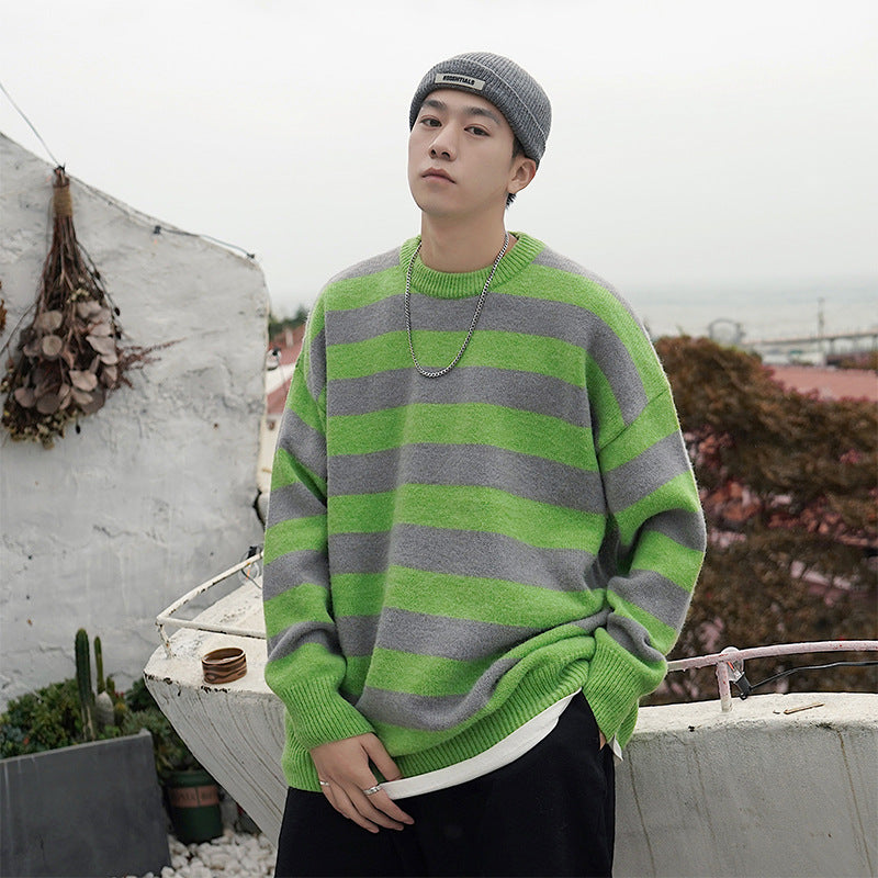 Tate Langdon Sweater Sweater Loose Striped Sweater Men's Autumn and Winter