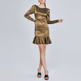 Women Spring Dress Slim Fit Ruffled Dress