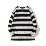 Mens Fall Outfits Retro Loose-Fitting Striped Long Sleeves T-shirt round Neck Bottoming Shirt Men Street Couple