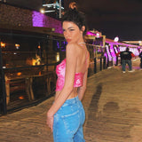 Music Festivals Rave Outfits Girls Tops Summer Women's Clothing Fashion Suspenders Sexy Backless Print
