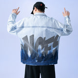 Denim Varsity Jacket Spring Gradient Denim Jacket Men's Loose Personality plus Size Jacket