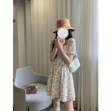 Aesthetic Dress Spring/Summer Gentle Floral Skirt Elegant Dress Women's Square Collar High Waist