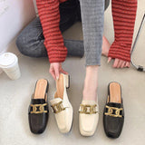 Finn Chain Pointed Toe Mule Toe Cap Semi Slipper Women's Summer Outdoor Slippers Mules Shoes