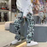 Men Pants Men's Loose Straight Floral Print Casual Jumpsuit