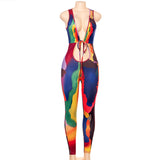Tie-Dye Sleeveless Lace-up Midriff-Baring Tight Trousers Jumpsuit