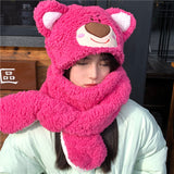 My Melody Hat Cartoon Pink Bear Melody Scarf Integrated Hat Gloves Cute Girl Heart Student Winter Warm Kulomi