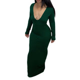 Winter Formal Dresses V-neck Sexy Long Dress Solid Color Bottoming Long Sleeve Autumn and Winter