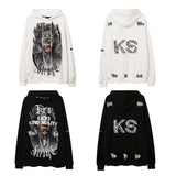 Mens Fall Outfits Portrait Printing Street Dark High Street Style Loose Hooded Sweater Couple Sports Hoodie