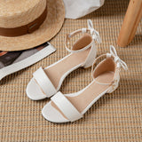 Flat Dress Sandals Summer Low Heel Round Toe Bowknot Buckle Sandals for Women