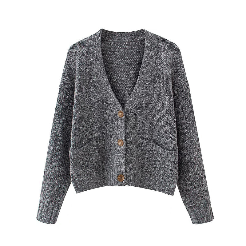 Women Fall Fall Two-Color Cardigan V-neck Single Breasted Knitted Coat