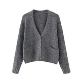 Women Fall Fall Two-Color Cardigan V-neck Single Breasted Knitted Coat