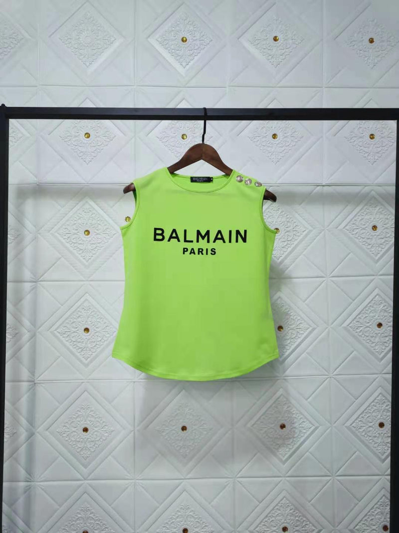 T Shirt Balmain Spring/Summer Flocking Letter round Neck Sleeveless Vest T-shirt for Women