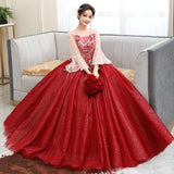 Women'S Evening Dress Ball Gown Princess Quinceanera Wedding Dress Evening Dress Long Performance Dress Pettiskirt Wine Red Toast Dress