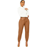 Brown Leather Pants Solid Color Sexy PU Leather Casual Pants Skinny Pants Women's Leather Leggings