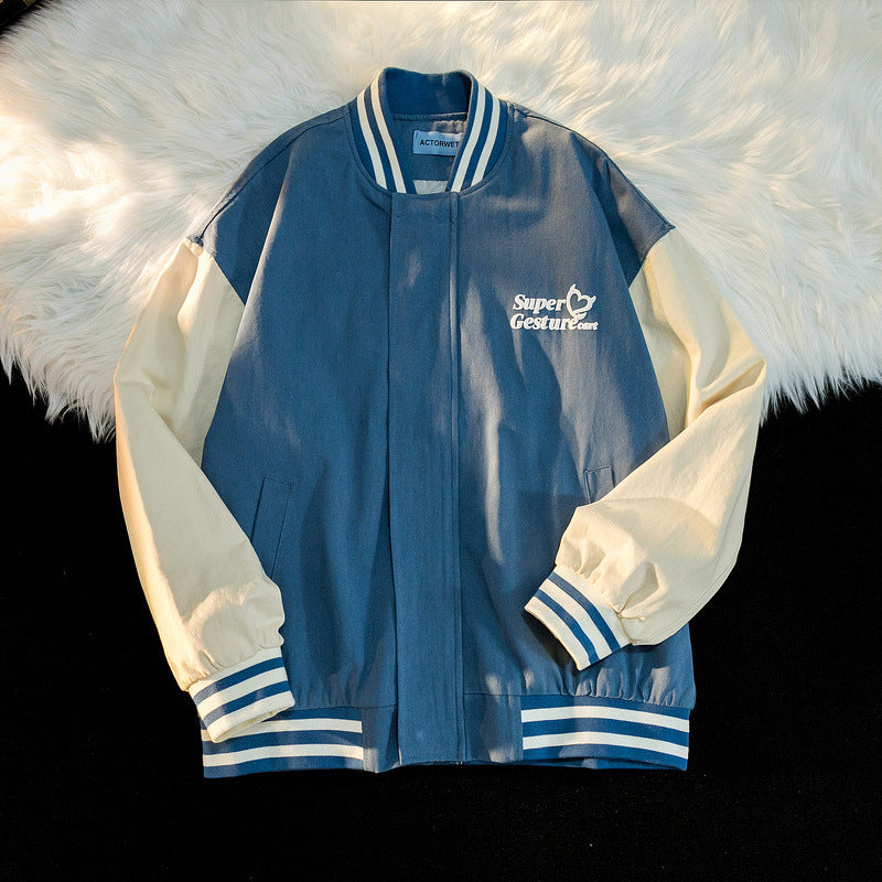 Baby Blue Varsity Jacket Baggy Coat Men's and Women's Jacket Autumn Baseball Uniform