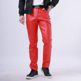 Men Leather Pants Spring/Summer Thin Men's Stretch Slim Fit Leather Pants