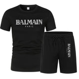 Balmain T Shirt & Sweatpant 2 Piece Set Men's Sport Suit Casual Shorts Short Sleeve