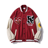 Green Varsity Jacket Retro Alphabet Multicolor Printing Baseball Uniform Jacket Men's Loose Casual Couple Pilot Jacket