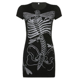 Skull Dress Women's 2022 Spring/Summer Printed High Waist Black, Short Sleeve