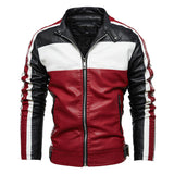 Black Varsity Jacket Racer Jacket Fall Winter Men Leather Men's Color Matching Motorcycle Clothing PU Leather Jacket