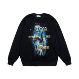Mens Fall Outfits Loose Dark Printed Sweater Men's and Women's High Street Letter Graffiti Long-Sleeved Top
