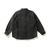 Men Denim Coat Jean Jackets Cross Jacquard Embroidered Denim Shirt Long Sleeve Men Loose Lapels Denim Jacket