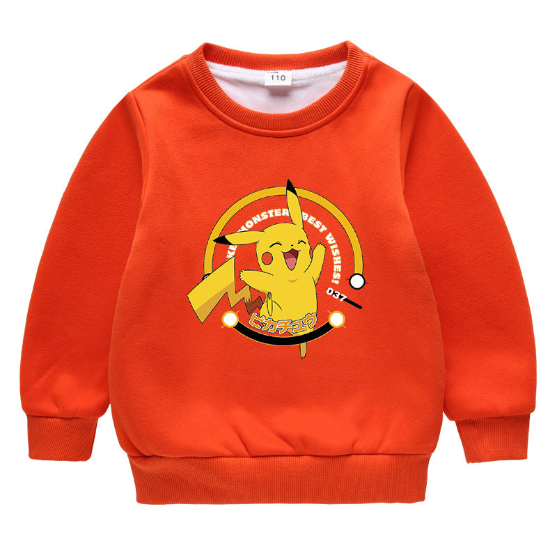 Children Pokemon Pikachu Hoodie Brushed Hoody Double Layer Thickened