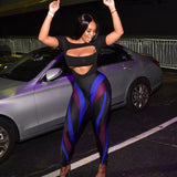 Summer Printing Color Contrast High Waist Hip Lift Bodybuilding Sports Trousers Leggings for Women