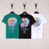 Shark Print T Shirt Camouflage Letter Print Short-Sleeve T-Shirt