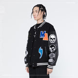 Skeleton Varsity Jacket Autumn and Winter Hip Hop Skull Embroidered Jacket Men's Loose