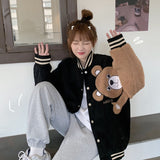 The Bears Varsity Jacket Double-Layer Jacket Women's Jacket Bear Baseball Uniform Autumn and Winter Special-Interest Design Jacket